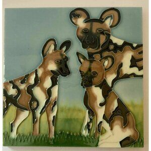 African Wild Dog  Decorative Ceramic Hanging Wall Art Tile 8x8 New Gift